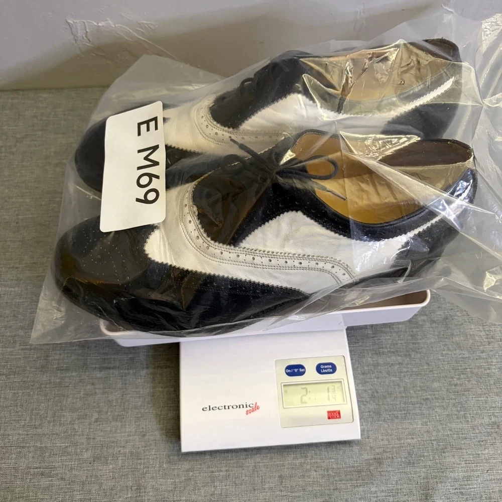 T.O.‎ Dey Wingtip Oxfords Mens 10 Black White Custom Made Spectator Vintage NY